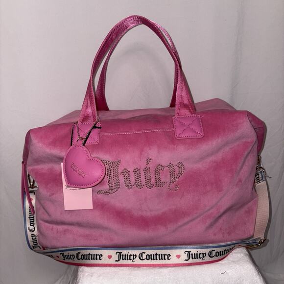 Juicy Couture Wordplay Overnighter Weekender Juicy Pink Velour Travel Bag NWT - Picture 1 of 14